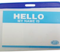 Bảng tên cứng Hello viền xanh